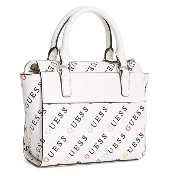 ❌SOLD❌ Brand New GUESS Multi-Color Guess Logo White Adhira Satchel, Bag Purse - Picture 4 of 5
